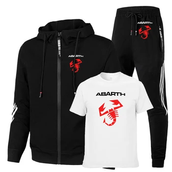 Мужские костюмы Abarth с логотипом автомобиля, повседневные трендовые модные однотонные хлопковые мужские толстовки в полоску + футболка + спортивные брюки из 3 предметов