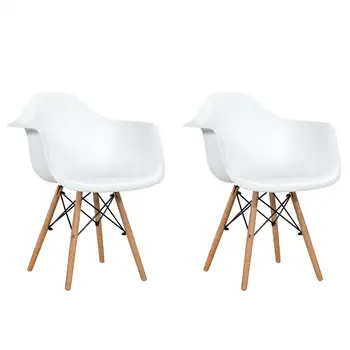 Набор Costway из 2 современных литых обеденных стульев середины века с деревянными ножками, белый, Новый