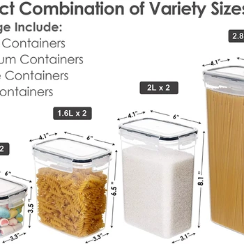 Набор контейнеров для хранения продуктов 2023, организация и хранение кухонной кладовой с крышками с легким замком, 8 шт.