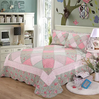 Набор лоскутных одеял с цветочным рисунком CHAUSUB, 3 шт., хлопковое покрывало на кровать, Двойное одеяло с наволочкой, мягкое лоскутное покрывало размера 