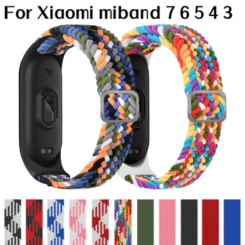 Нейлоновый Ремешок Для Xiaomi Mi Band 7 6 5 Эластичный Регулируемый Плетеный Браслет Для Mi Band 6 5 4 3 Красочный Браслет Для Miband 7 6 5