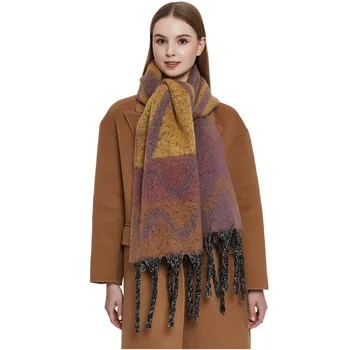 Новая женская толстая шаль из бисера, осенне-зимняя круговая пряжа, Утолщенный жаккардовый шарф с волнистым рисунком и кисточками
