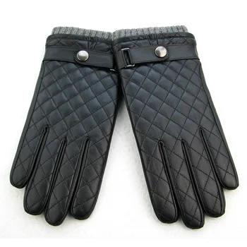 Новые мужские перчатки из натуральной кожи, осень-зима, утепленные, на запястье, вязаные, черные Перчатки для вождения из овечьей кожи, мужские