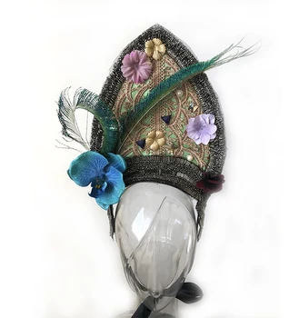 Новый головной убор с вышивкой Королевы, Маскарадный костюм, повязка на голову с пером для свадебной вечеринки, Косплей, Аксессуары для волос ручной работы