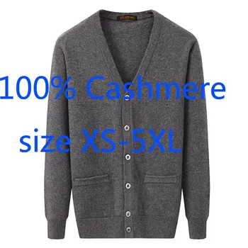 Новый модный высококачественный утолщенный однобортный Повседневный вязаный кардиган из 100% кашемира с V-образным вырезом, свитер, пальто, Плюс размер XS-5XL