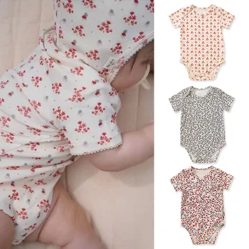 Одежда для малышей 0-12 месяцев, Хлопковый комбинезон с коротким рукавом, Боди с цветами в сельской местности, Вещи для новорожденных, Летний милый комбинезон для мальчиков и девочек