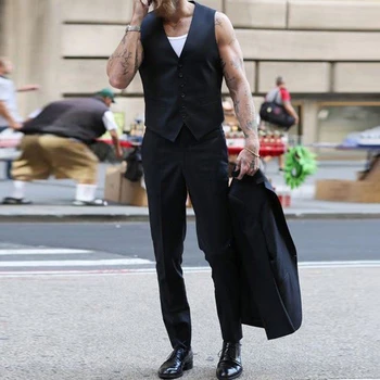 Однотонный жилет в британском стиле, мужской Тонкий Элегантный жилет с V-образным вырезом, однобортный деловой костюм в стиле ретро, официальный жилет, жилетка