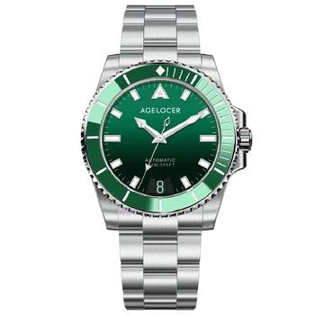 Оригинальные автоматические мужские часы AGELOCER, механические мужские часы, полностью из стали 316L, сапфировый Relogio Masculino, водонепроницаемый зеленый
