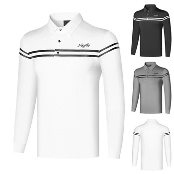Осенняя новая одежда для гольфа, мужские топы, стрейчевая спортивная высококачественная удобная рубашка-поло с длинными рукавами, футболка с защитой от ударов