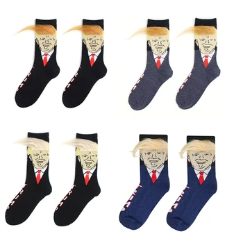 Пародийные Забавные носки Президента Дональда Трампа с 3D Поддельными волосами, носки для экипажа, Мужские Носки, Уличная одежда, Хлопчатобумажные носки в стиле хип-Хоп, Средняя трубка на щиколотке