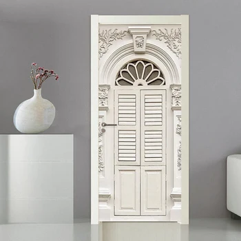 ПВХ Самоклеящаяся водонепроницаемая наклейка на дверь, 3D стерео Белая Дверная рама, Гостиная, Спальня, Европейский стиль, Роскошный домашний декор, фрески