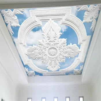 Пользовательские обои 3d отель вилла гостиная Отель белый европейский резной голубое небо белые облака потолок телевизор фон стены 3D обои