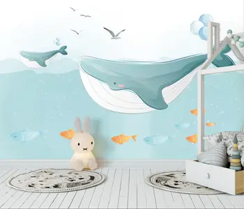 пользовательские Обои Nordic whale fresh Mural фон детской комнаты 3D Настенная живопись Гостиная телевизор Диван Спальня Домашний Декор 3D