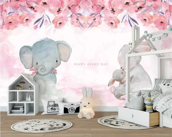 Пользовательские обои фото розовый слоненок кролик фон детской комнаты настенная роспись украшение дома детский сад 3D обои