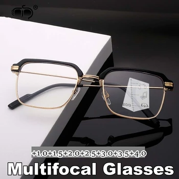 Прогрессивные очки с блокировкой синего света, Модные полукадровые мультифокальные очки для чтения, Роскошные квадратные очки ближнего и дальнего действия