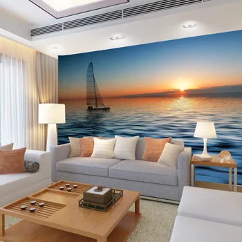 производители beibehang papel de parede, обвиняющий размер, изготовленный на заказ телевизор, диван, фон, картина, восход солнца, морские обои, 3d водонепроницаемый