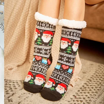 Пушистые носки с изображением Санта-Клауса Лося, Женские носки с пушистой сутулостью, Зимние женские носки, Силиконовые нескользящие мягкие Женские тапочки, носок