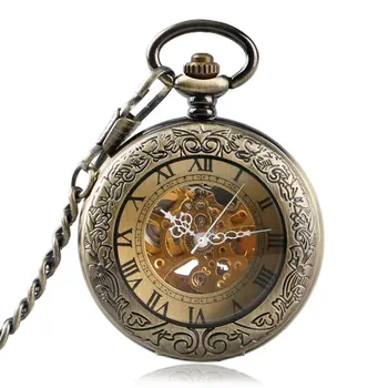 Римские цифры, карманные часы в стиле стимпанк с автоподзаводом, Скелет, Изысканный Автоматический механический Бронзовый кулон, подарок для медсестры