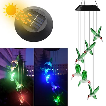 Светодиодные Лампы с перезвоном Солнечного ветра, Хрустальный шар, светильник Колибри, меняющий цвет, Водонепроницаемые подвесные светильники для дома, ночные светильники для сада