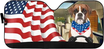 Собака-боксер с Левосторонним управлением с Американским Флагом Автомобильный Солнцезащитный Козырек УФ-Солнцезащитный Крем Солнцезащитный Козырек на Лобовое стекло Солнцезащитный Козырек на Окно