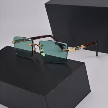 Солнцезащитные очки с шестигранным зеленым камнем, мужские и женские Солнцезащитные очки с защитой от сухого отражения без оправы, мужские солнцезащитные очки с натуральными минеральными линзами, большие