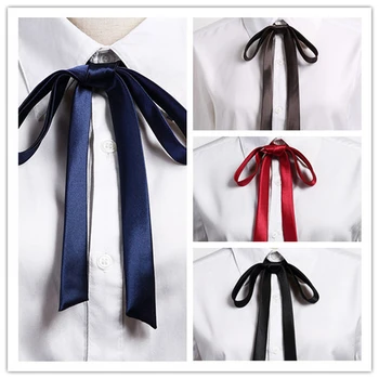 Тонкий атласный галстук-бабочка, Однотонное украшение для одежды для девочек, Галстук-бабочка для студенток, Винтажный Элегантный Аксессуар для рубашки с ленточным узлом