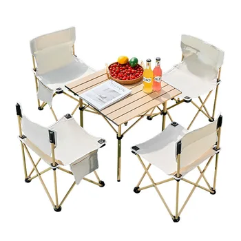 Уличный складной стол и стулья портативный стол для пикника, стол для рулета яиц, стол для кемпинга из алюминиевого сплава, набор стульев, белый стул