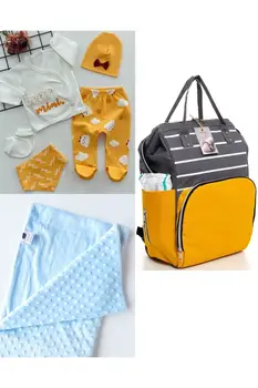 Функциональный рюкзак для ухода за матерью и ребенком, отделение для больницы из 100% хлопка и комплект одеял из нута, хлопок желтого цвета