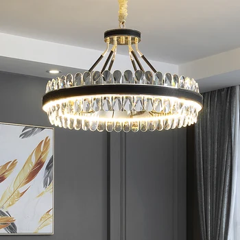 Хрустальная роскошная люстра в стиле постмодерн K9, освещение для столовой, гостиной, спальни, виллы, Подвесной светильник, Круглые кожаные светодиодные люстры