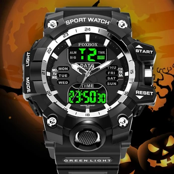 Цифровые спортивные мужские часы LIGE с двойным дисплеем Марки FOXBOX Водонепроницаемые Светящиеся военные наручные часы С Датой, Кварцевые часы Для Мужчин
