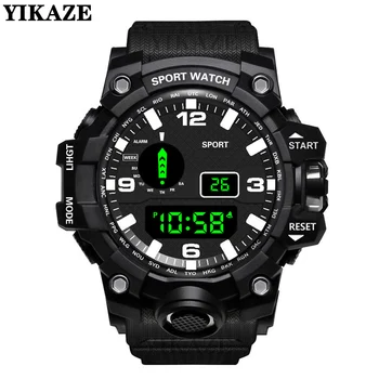 Черные Мужские часы YIKAZE, Военные спортивные часы, Мужские цифровые часы, Водонепроницаемые Светодиодные электронные наручные часы с датой обратного отсчета