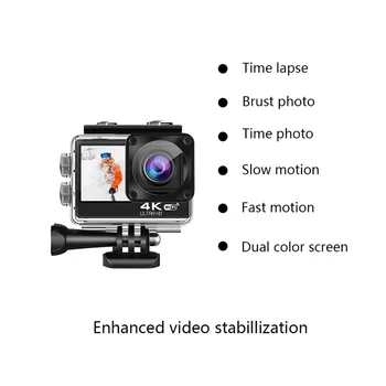 Экшн-камера 4K 60FPS WiFi с Защитой От Встряхивания DV-камера с Двойным Экраном 170 ° Широкоугольный 30-метровый Водонепроницаемый Спортивный Фотоаппарат