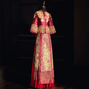 Элегантное стильное высококачественное китайское традиционное длинное платье Свадебное платье для банкета Женское в винтажном стиле китайская одежда