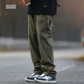 Японские винтажные прямые брюки-карго, мужская одежда, модные повседневные брюки высокого качества Harajuku, Корейские модные Свободные брюки для мужчин