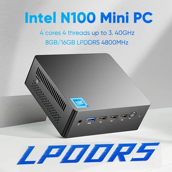 12-го поколения Intel N100 Четырехъядерный процессор LPDDR5 16 ГБ 8 ГБ 4800 Гц Windows 11 2xRJ45 LAN HDMI2.0 DP 2x4 K 4 * USB Настольный Игровой Мини-ПК Компьютер