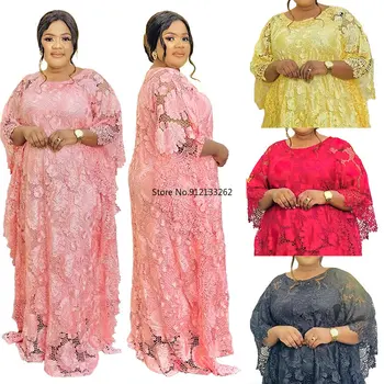Африканские платья для женщин, Весна-лето, Африканские женские Кружевные длинные платья с коротким рукавом, большие размеры, Мусульманская Абайя, Африканские халаты