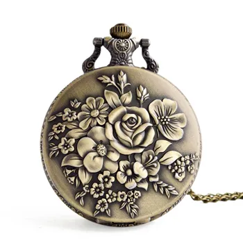 Винтажные карманные часы с цветочным Рисунком, Кварцевое ожерелье, Цепочка Для Мужчин, Женщин, подарки для девочек