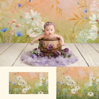 Портретные фоны с ромашками для новорожденных, Ручная роспись, фон с принтом, Праздничный торт для девочек, Цветочный фон для фотостудии