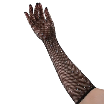Сетчатые Сексуальные Перчатки со стразами на рукавах для активного отдыха
